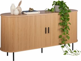 Ryflowana komoda z drzwiami przesuwnymi Kasja 160 cm, kolor dąb