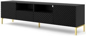 Szafka pod TV w stylu glamour czarny mat + złote nóżki - Resa 6X