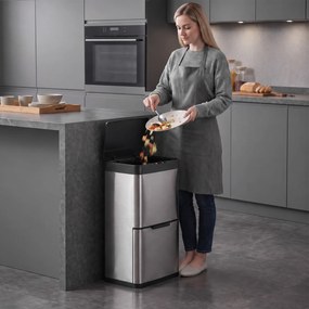 HOMCOM Kosz z czujnikiem 40 l, 3 komory (2 x 12,5 l + 15 l), Soft-Close i funkcja otwarcia, srebrny | Aosom PL