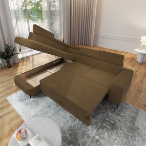 Masseno Narożnik ALVORO z funkcją spania i pojemnikiem na pościel Narozniki L, Rozkładana sofa - Miodowy, QUELLE 17