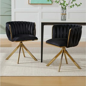 Zestaw 2 krzeseł do jadalni z czarnego aksamitu z funkcją obrotową i złotymi metalowymi nogami