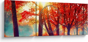 Obraz- Jesienny krajobraz (z zegarem) (90x30 cm)