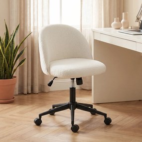 HOMCOM Obrotowy fotel biurowy z teddy-fleece, regulowany, na kółkach, pianka komfortowa, kremowy | Aosom PL