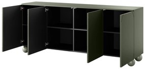 Komoda czterodrzwiowa Sonatia II 200 cm na nogach kulach - oliwka