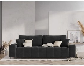 Ciemnoszara aksamitna rozkładana sofa ze schowkiem 250 cm Wicklow – Cosmopolitan Design