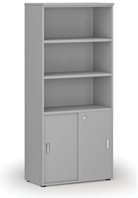 Szafa biurowa kombinowana PRIMO GRAY, drzwi przesuwne na 2 poziomach, 800 x 420 x 1781 mm, szary