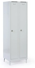 Metalowa szafka ubraniowa na nogach, 2-drzwiowa, 1920 x 600 x 500 mm, zamek obrotowy, drzwi szare
