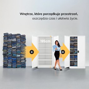 Szafa na dokumenty biurowa metalowa biała: JAN H, 900 x 1950 x 400 mm