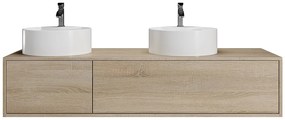 Wisząca szafka z podwójną umywalką do łazienki,  w jasnym, naturalnym kolorze  - L150 cm - ISAURE II