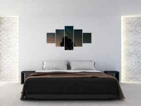 Obraz nocnego nieba z drzewami (125x70 cm)