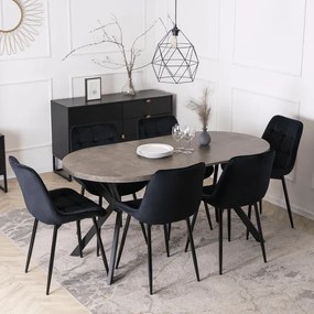 Stół Okrągły Rozkładany DORIAN 80-160 cm Beton/Czarny Nowoczesny Loft