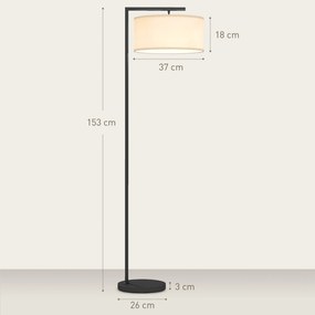 HOMCOM Lampa stojąca, lampa stojąca, oprawka E27, czarny, biały abażur z tkaniny, włącznik nożny, żelazo, 47 x 37 x 153 cm | Aosom PL