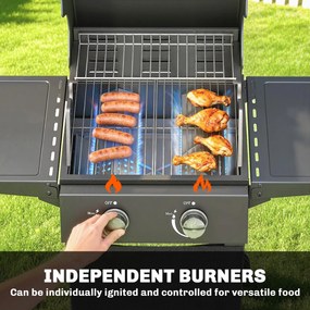 Outsunny Grill gazowy 5,4 kW, 2 palniki, stalowy wózek grillowy z termometrem, chromowany ruszt i półka do podgrzewania | Aosom PL