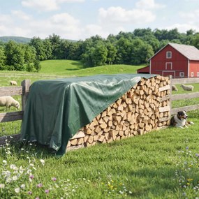 Outsunny Plandeka wodoodporna 4 x 6 m 90g/m² Wytrzymała UV-stabilna z wzmocnionymi oczkami Zielona | Aosom PL