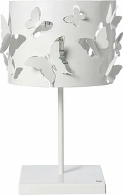 Lampa stołowa Farfallosa 20x20x37,2 cm z perforowanego żelaza z motywem motyli, dekoracyjny efekt światła, gniazdo E27, made in Italy, biała
