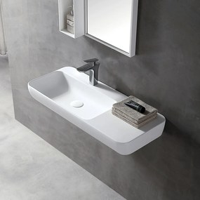 Umywalka ścienna nablatowa TWG202Odlew mineralny - Biały mat - 90 x 40 x 12 cm