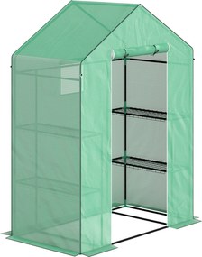 Outsunny Szklarnia z półkami, mini-szklarnia, odporna na UV, okna z siatki, drzwi na zamek błyskawiczny, 143D x 74S x 190W cm, Zielona