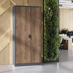 Szafa na dokumenty biurowa metalowa antracytowa/ orzech: Eco Design JAN H, 900 x 1950 x 400 mm