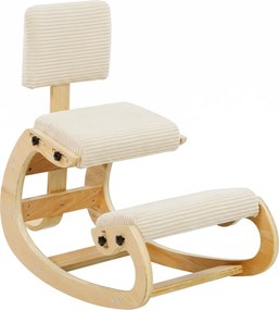HOMCOM Ergonomiczny stołek kolanowy, stołek kolanowy z oparciem, wygląd sztruksu, fotel biurowy do domu, biura, medytacji, kremowo-biały | Aosom PL