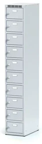 Alfa 3 Metalowa szafka skrytkowa, 10 schowków, 1800 x 300 x 500 mm, zamek cylindryczny, drzwi szare