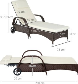 Outsunny mobilny leżak ogrodowy leżak leżak rattanowy mebel ogrodowy brązowy