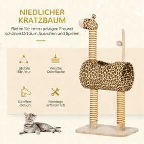 PawHut Drapak 101 cm wieża dla kota w kształcie żyrafy, z jaskinią, piłeczką, słupkami z juty dla średnich kotów do 5 kg | Aosom PL