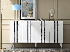 Komoda – 150 cm x 80 cm x 40 cm – Biało-srebrna – Melamina