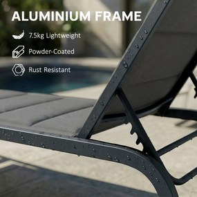 Outsunny Leżak oddychający ogrodowy z 6-stopniową regulacją oparcia, kółkami, aluminiową ramą, ciemnoszary | Aosom PL