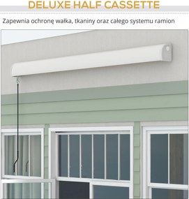 Outsunny Markiza, elektryczna/ręczna wysuwana, pełna kasetonowa, pilot zdalnego sterowania, rama aluminiowa, 3 x 2,5 m, Jasnoszary