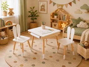Rosnący zestaw dziecięcy BUNNY, stolik i 2 krzesełka, biały/brązowy ELIS design