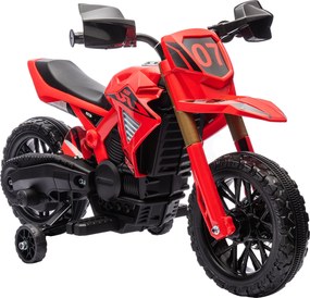 AIYAPLAY Motocykl Elektryczny dla Dzieci, Napęd 6V, Kółka Boczne, Klakson, Dźwięk Startu, 3-8 Lat, Czerwony