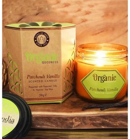 Naturalna sojowa świeca zapachowa Patchouli Vanilla 200 g w bursztynowym szkle