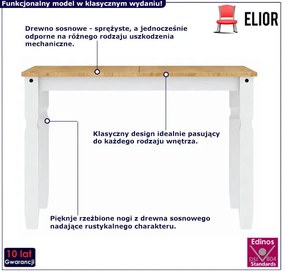 Skandynawski stół z drewna sosnowego biały + miodowy brąz Uneso