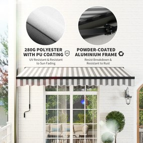 Outsunny Markiza przeciwsłoneczna Tarasowa Markiza, odporna na warunki atmosferyczne, 1 korbka, 395 x 250 x 150 cm, Szary + Biały