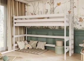 Białe piętrowe łóżko jednoosobowe na antresoli - 5 rozmiarów A3-F72