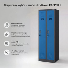 Dwudrzwiowa szafa BHP wąska 60x50x180 cm Kacper 2, antracyt/niebieski