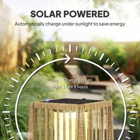 Outsunny Solarna Stojąca Lampa Rattanowa z Czujnikiem Zmierzchu Automatyczna LED Styl Boho IP44 | Aosom PL