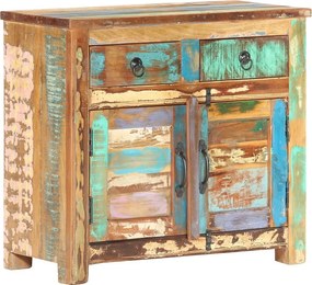 Bufet Zrecyklowanego Drewna Litego Wielokolorowy 70x35x65 cm - Stylowa Antyczna Szafka z 2 Drzwiami i 2 Szufladami