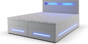 Masseno Łóżko kontynentalne MANU 180x200 cm LED z pojemnikiem na pościel - Biały, MADRYT 920