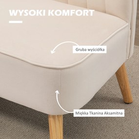 HOMCOM Sofa w stylu retro 2-osobowa, nogi drewniane, 117 cm x 56,5 cm x 77 cm, kremowo-biała | Aosom PL