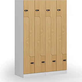 Metalowa szafka ubraniowa S1 Z, 4-drzwiowa, 1850 x 600 x 500 mm, zamek mechaniczny z kodem, drzwi laminowane, biała