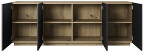 Komoda Asha 200 cm z ryflowanym frontem - artisan / czarny mat
