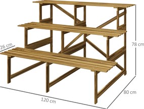 Outsunny regał na rośliny półka na kwiaty regał na kwiaty półka na rośliny stojak na kwiaty 3 stopnie drewno jodłowe kolor ciemnobrązowy 120 x 80 x 80 cm