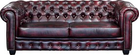 Kanapa 3-osobowa Chesterfield BRENTON 100% skóry bawolej - Kolor: cherry