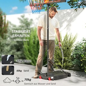 AIYAPLAY Kosz do koszykówki dla dzieci, regulowana wysokość 210-260 cm, na kółkach, od 6 lat, Czerwony