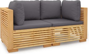 Sofa ogrodowa z drewna tekowego z szarymi poduszkami T2-F44