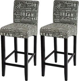 Stołek barowy MCW-C33 (zestaw 2 szt.),  napis, szary, ciemne nogi, tkanina/tekstylia