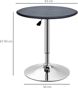 HOMCOM Regulowany Stół Barowy, Pokrycie ze Skóry Ekologicznej, Design Vintage, Czarny + Srebrny