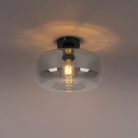 Plafon art deco czarny z przydymionym szkłem - Bizle