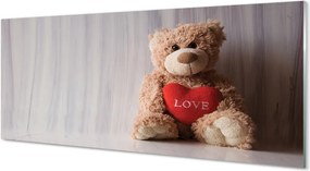 Szklany Panel Pluszowy Miś z Sercem